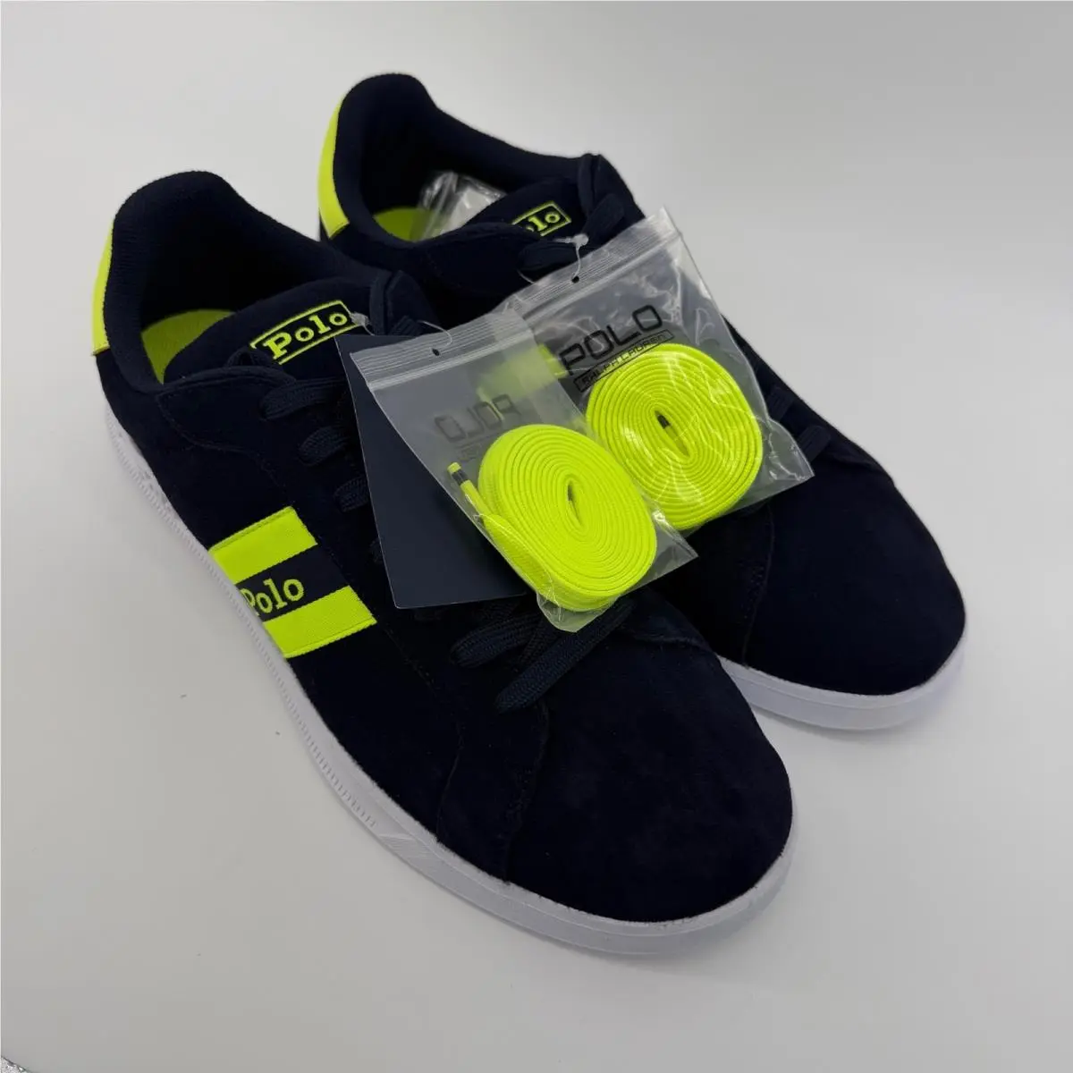 Polo Ralph Lauren Heritage Court II Sneakers Sz 13 Navy Yellow Suede Low Top