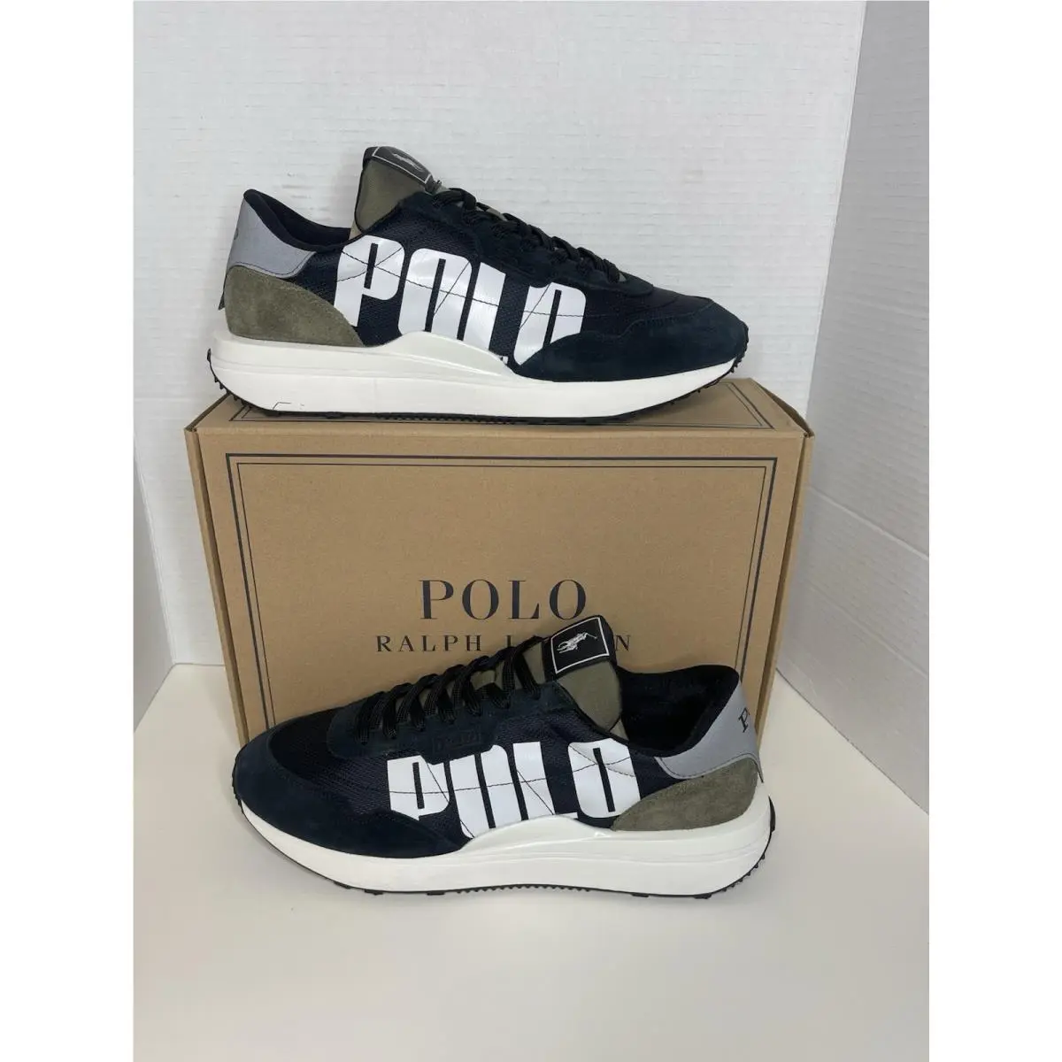 Polo Ralph Lauren Men’s Train 89 V2 Sneakers –black/olive Unisex M11/W12.5