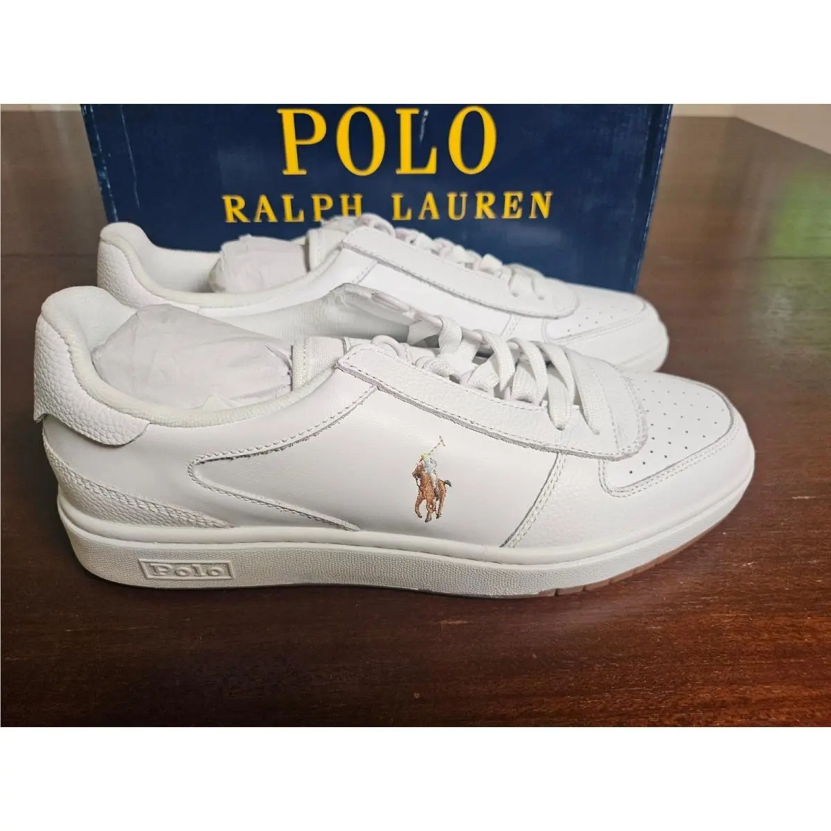 Polo Ralph Lauren Court Sneakers Mens 9D White Leather Low Top Pony Logo Shoes