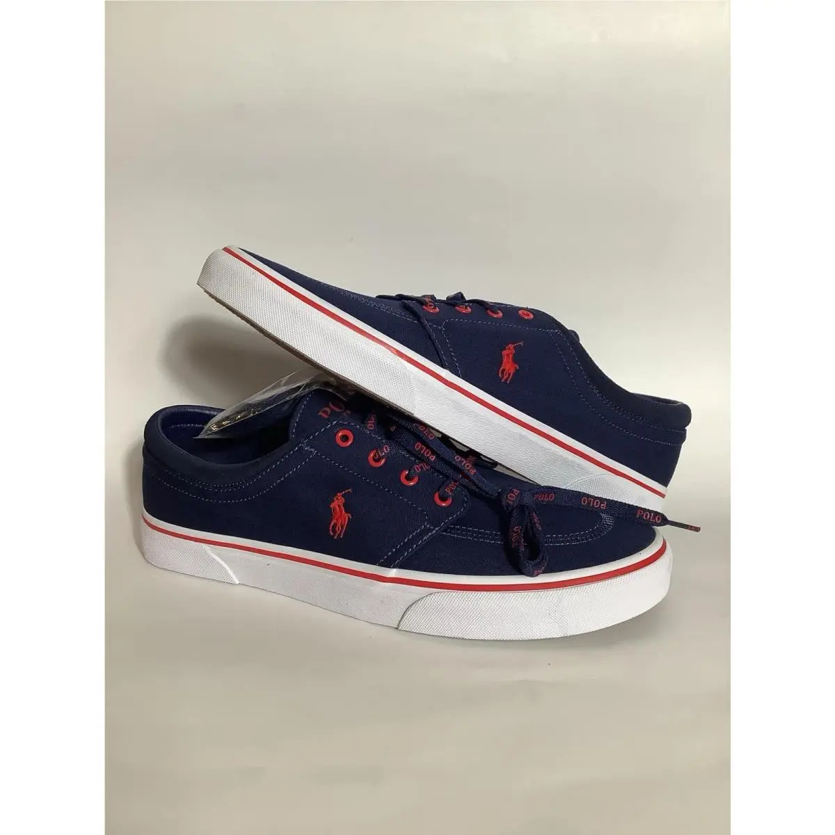 Polo Ralph Lauren Mens Faxon X Canvas Sneakers Navy Blue Red White Size 11.5