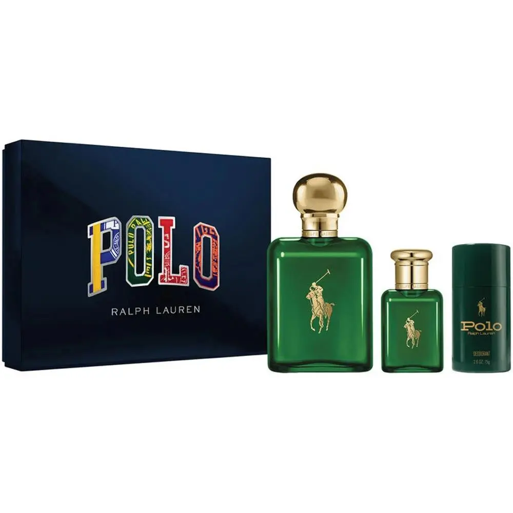 Polo Green  Men 3pc Set 4.2 oz 1.35 oz Edt Spray Deo Stick by Ralph Lauren