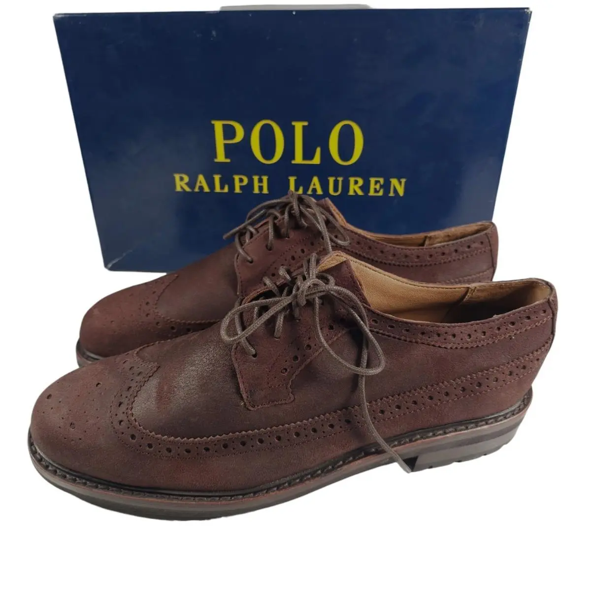 Polo Ralph Lauren Nyles Wingtip Choco Oiled Matte Suede Shoes Size 9.5 D