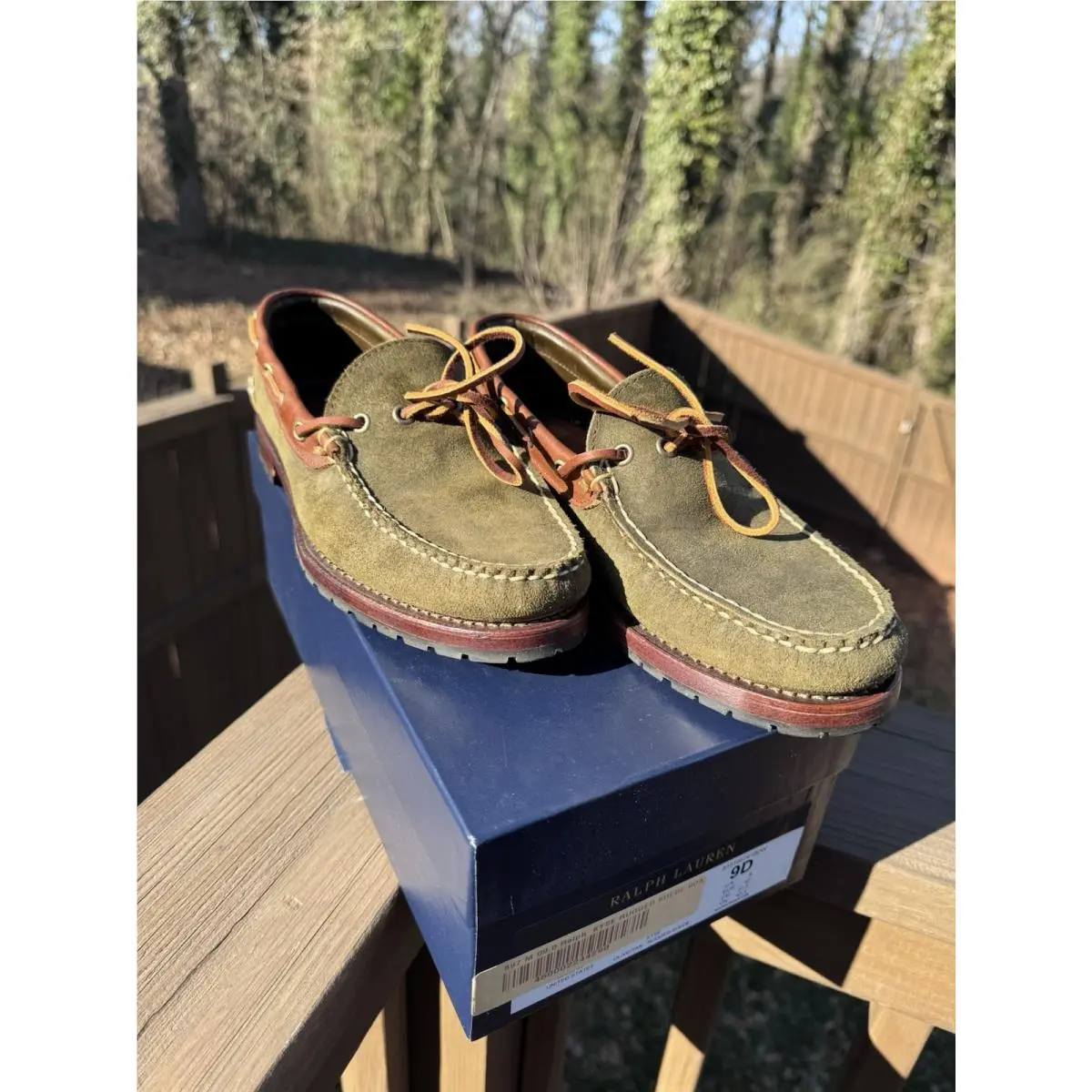 Ralph Lauren x Rancourt Nwot Kyse Rugged Suede Olive Tan Lug Sole Boat Shoes 9D