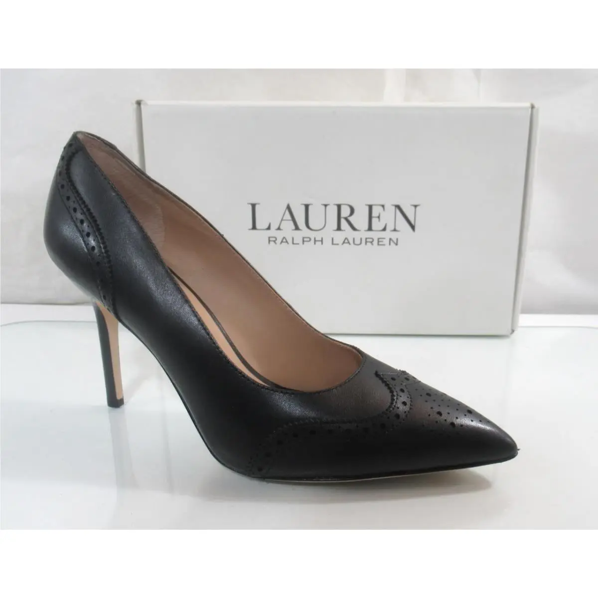Lauren Ralph Lauren Size 8 Lynden Perforated Leather Stiletto Pumps Black