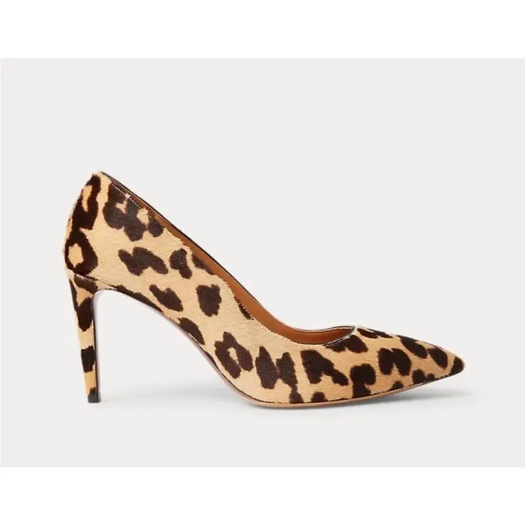 Ralph Lauren Armissa Leopard Print Calf Hair Pumps Heel Italy Purple Label