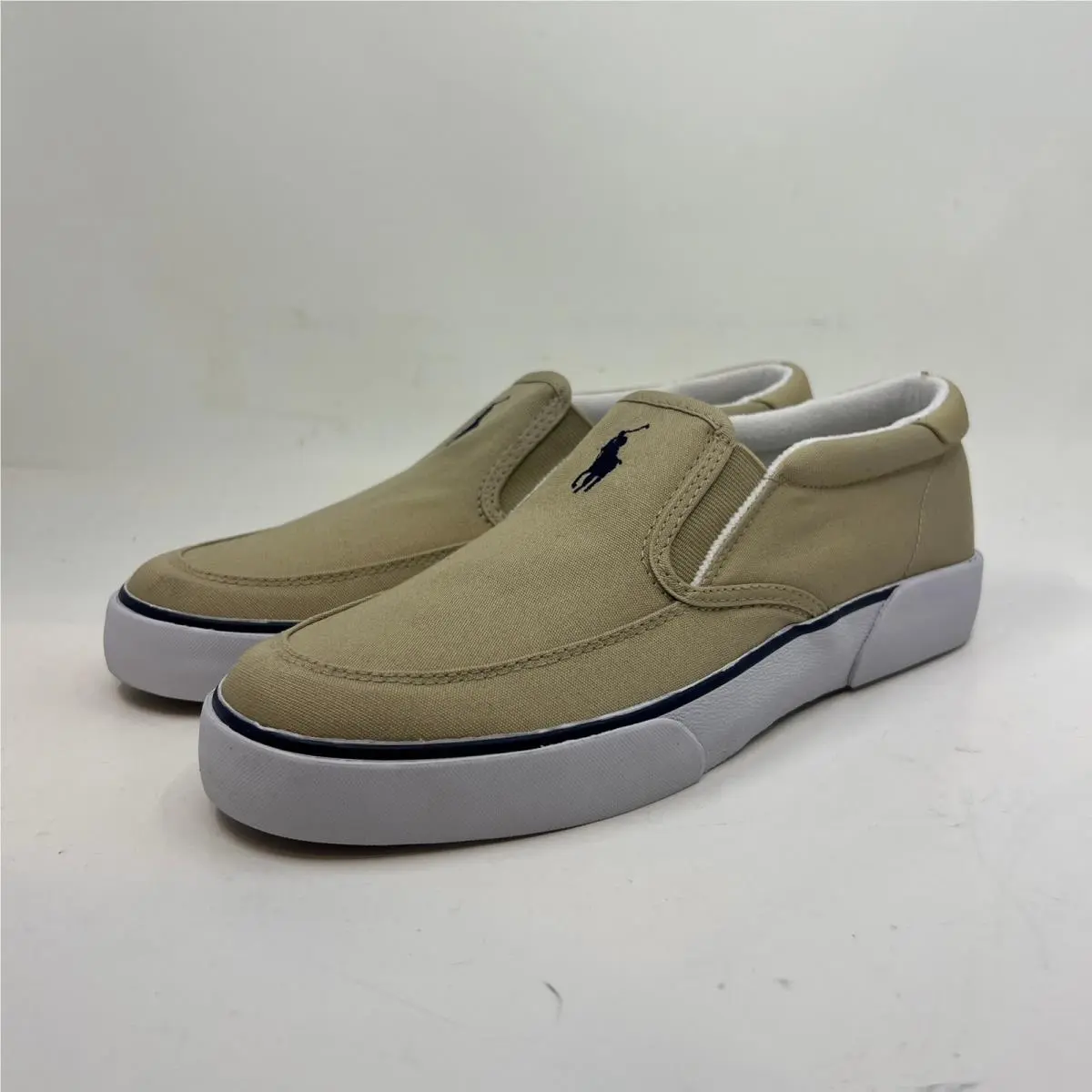 Polo Ralph Lauren Brisbane II SL Men 8.5D Khaki Canvas Slip On Sneakers Vintage