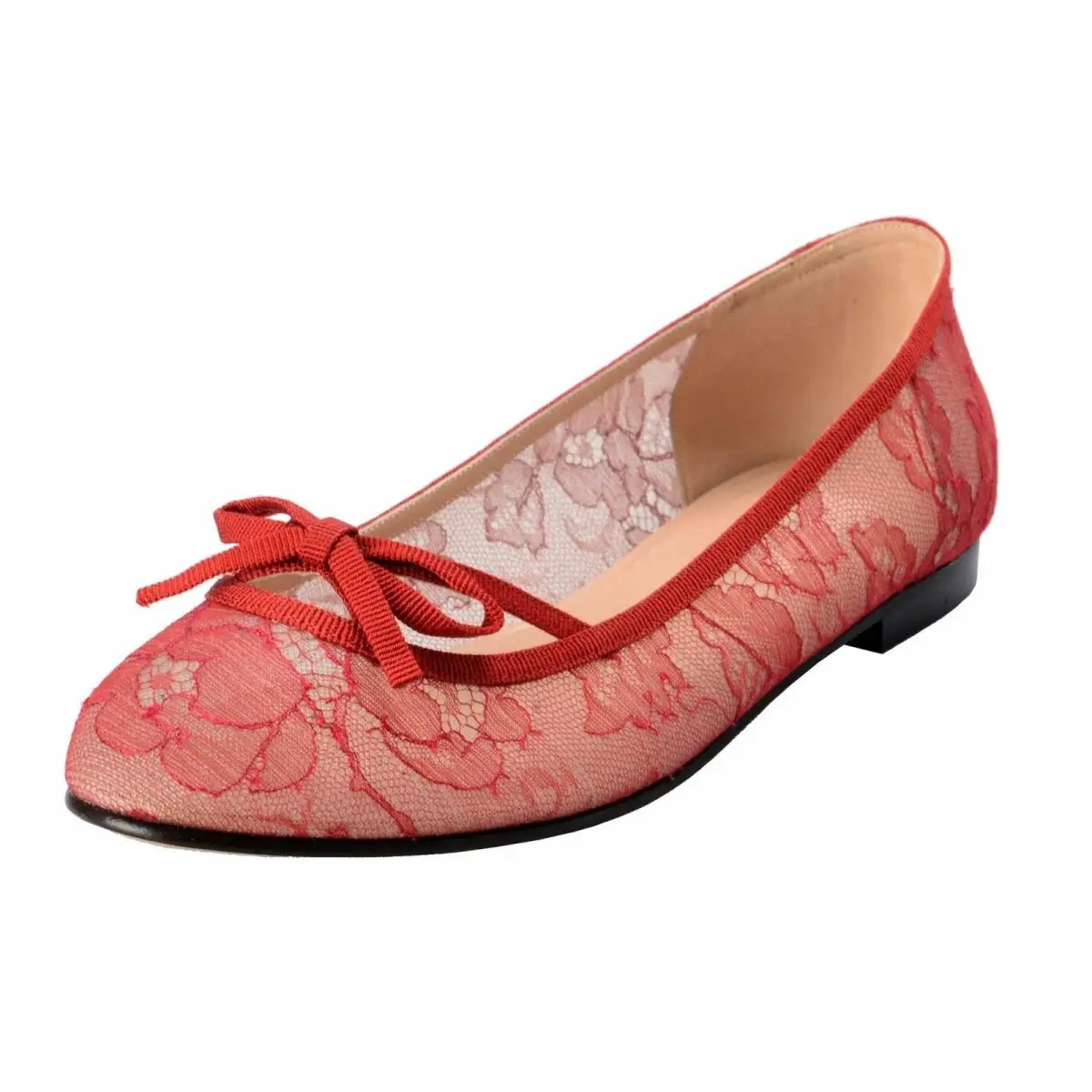 Valentino Garavani Women`s Red Vintage Lace Ballerinas Flat Shoes Size 7.5 - Red