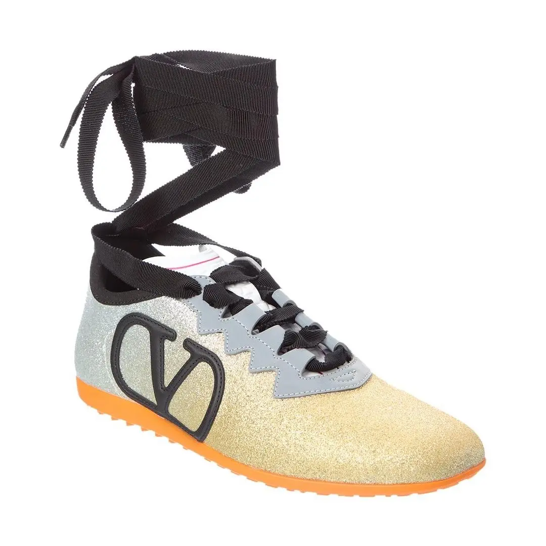 Valentino Vlogo Signature Glitter Leather Sneaker Women`s
