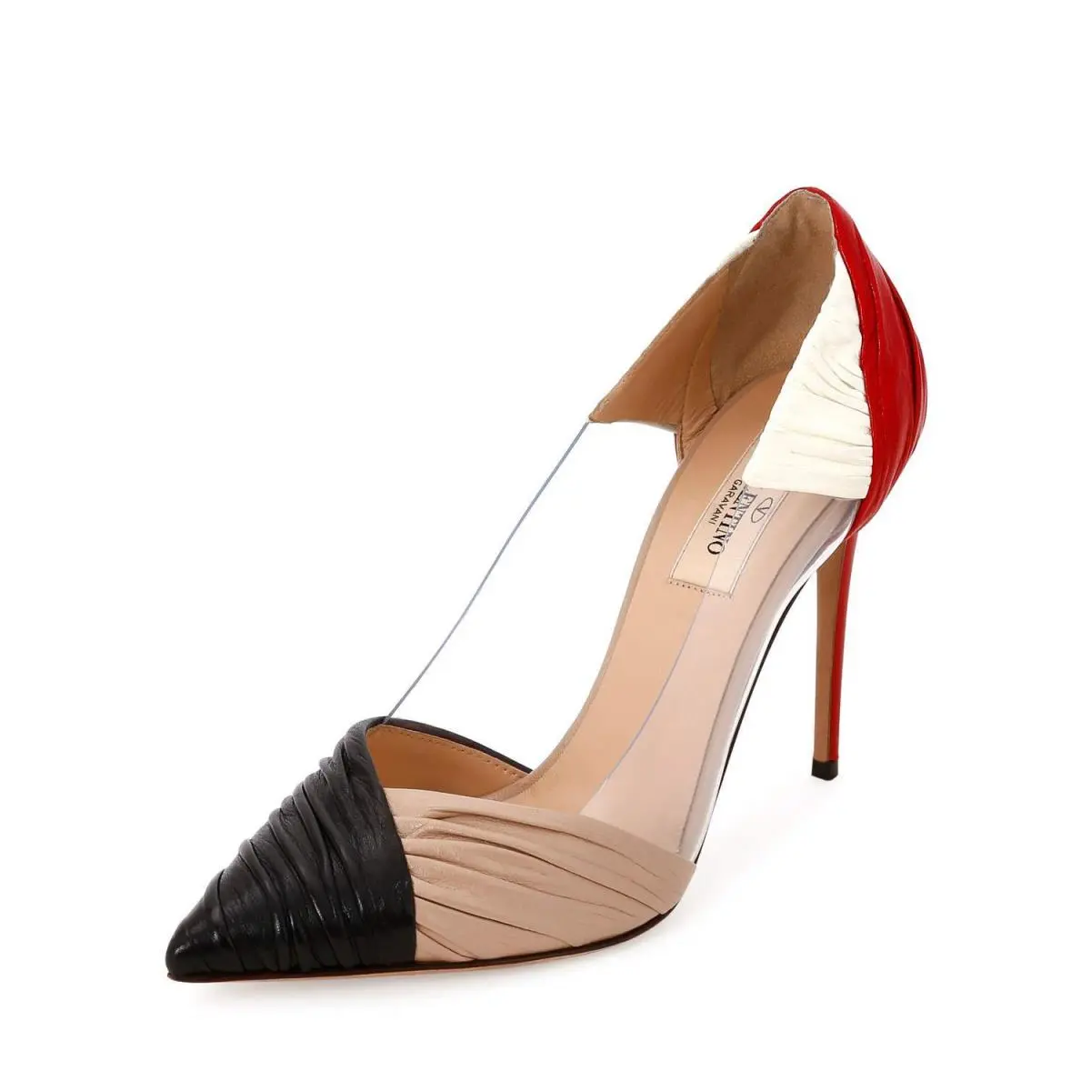 Valentino Garavani Gb-drape Leather Pump Red/black/ivory/poudre Sz 40 - Multi-Color