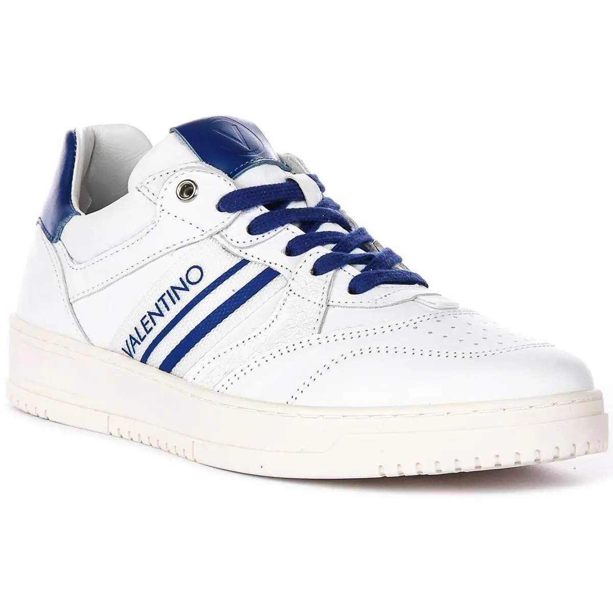 Valentino Off Duty Leather Lace Up Mens Sneakers In White Blue US 8 - 10