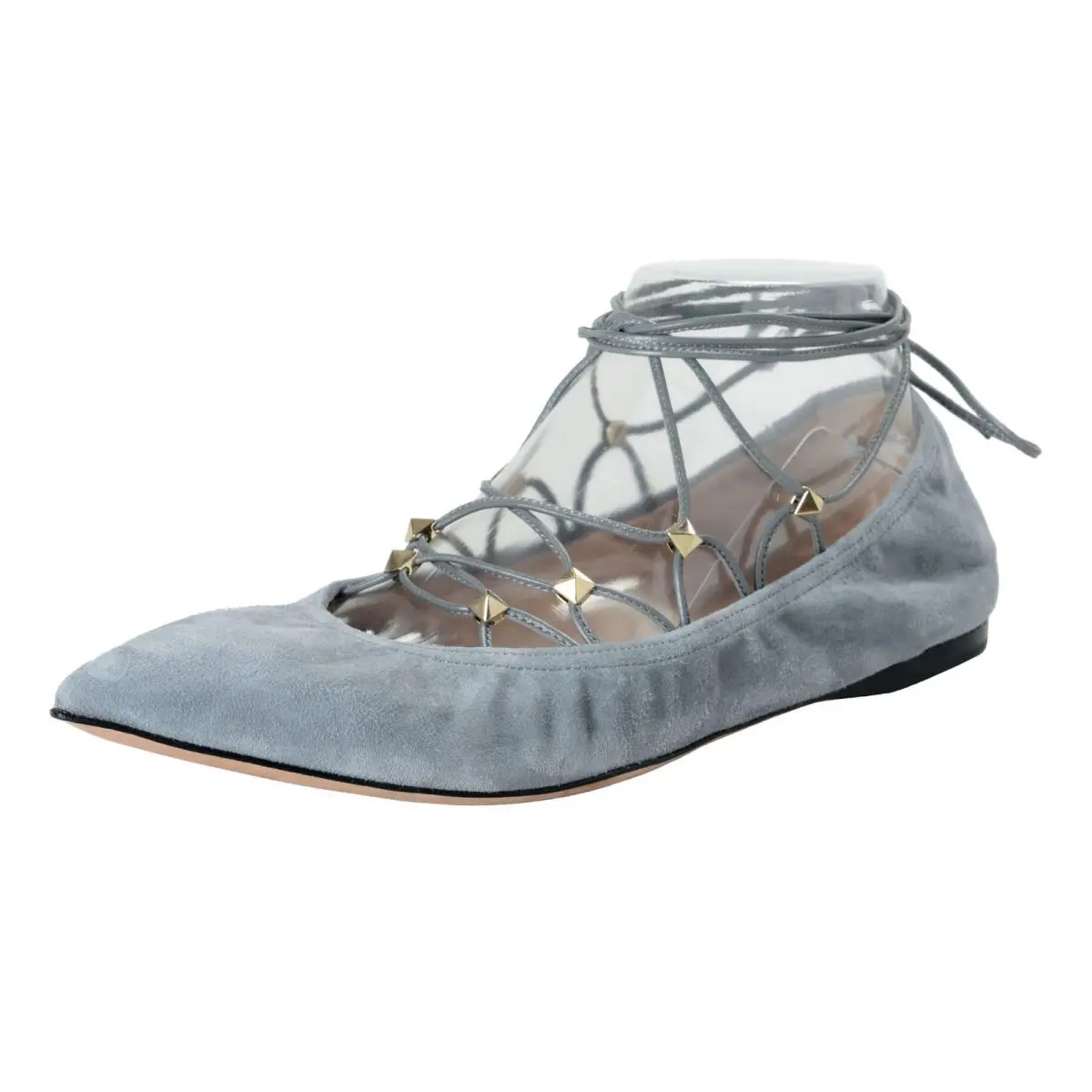 Valentino Garavani Women`s Leather Studded Ballerina Flats Shoes Sz 7.5 9 9.5 10 - Gray