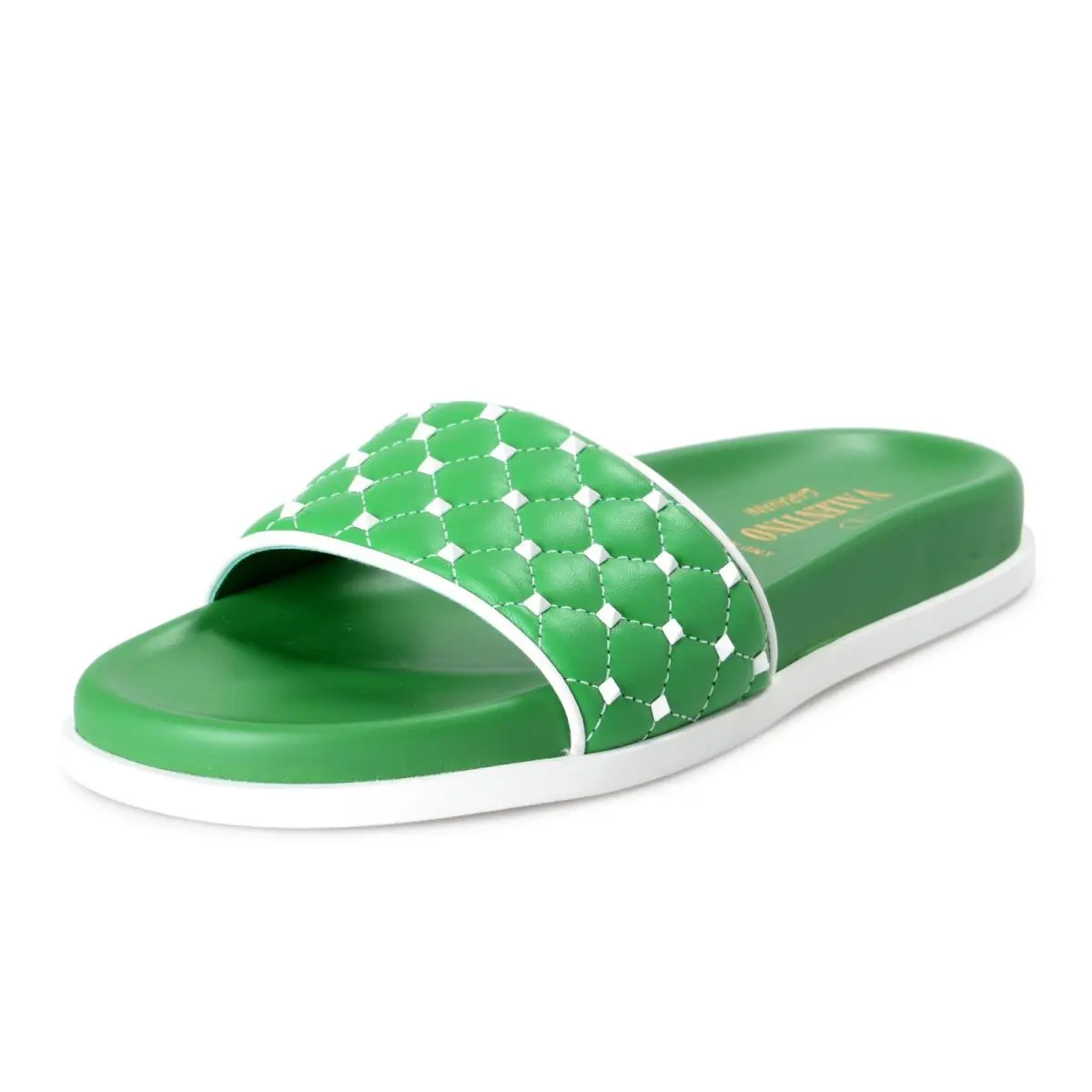Valentino Women`s Green Leather Rockstud Flip Flops Sandals Shoes sz 7 8 9.5 10 - Green