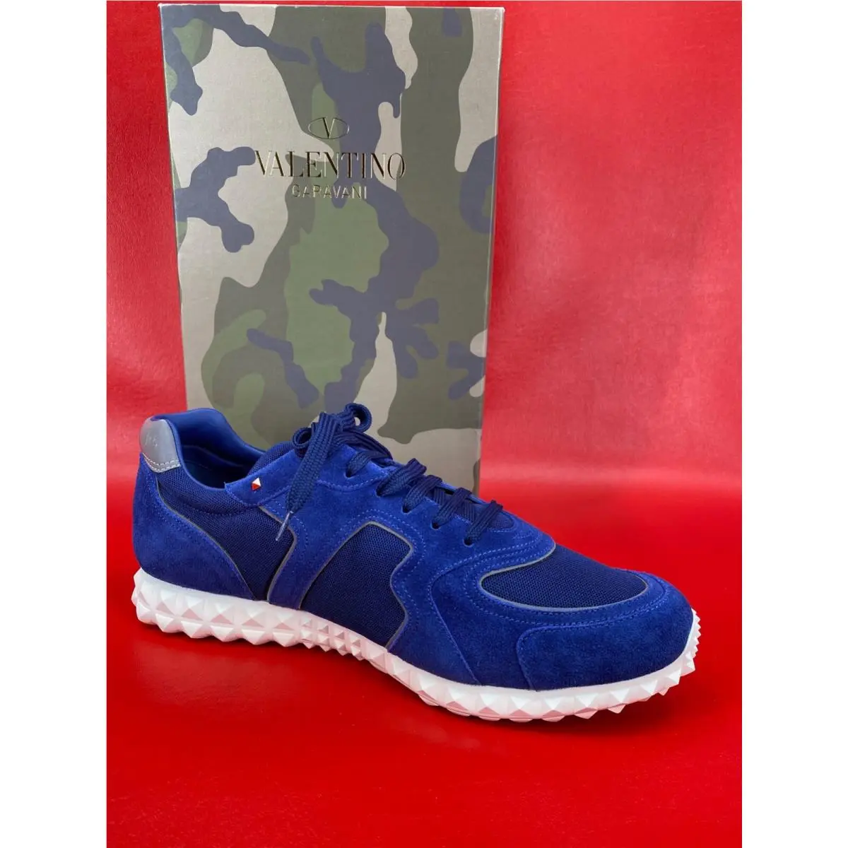 Valentino Garavani Rockstud Blue Suede Leather Trainers Sneakers EU 46 US 13