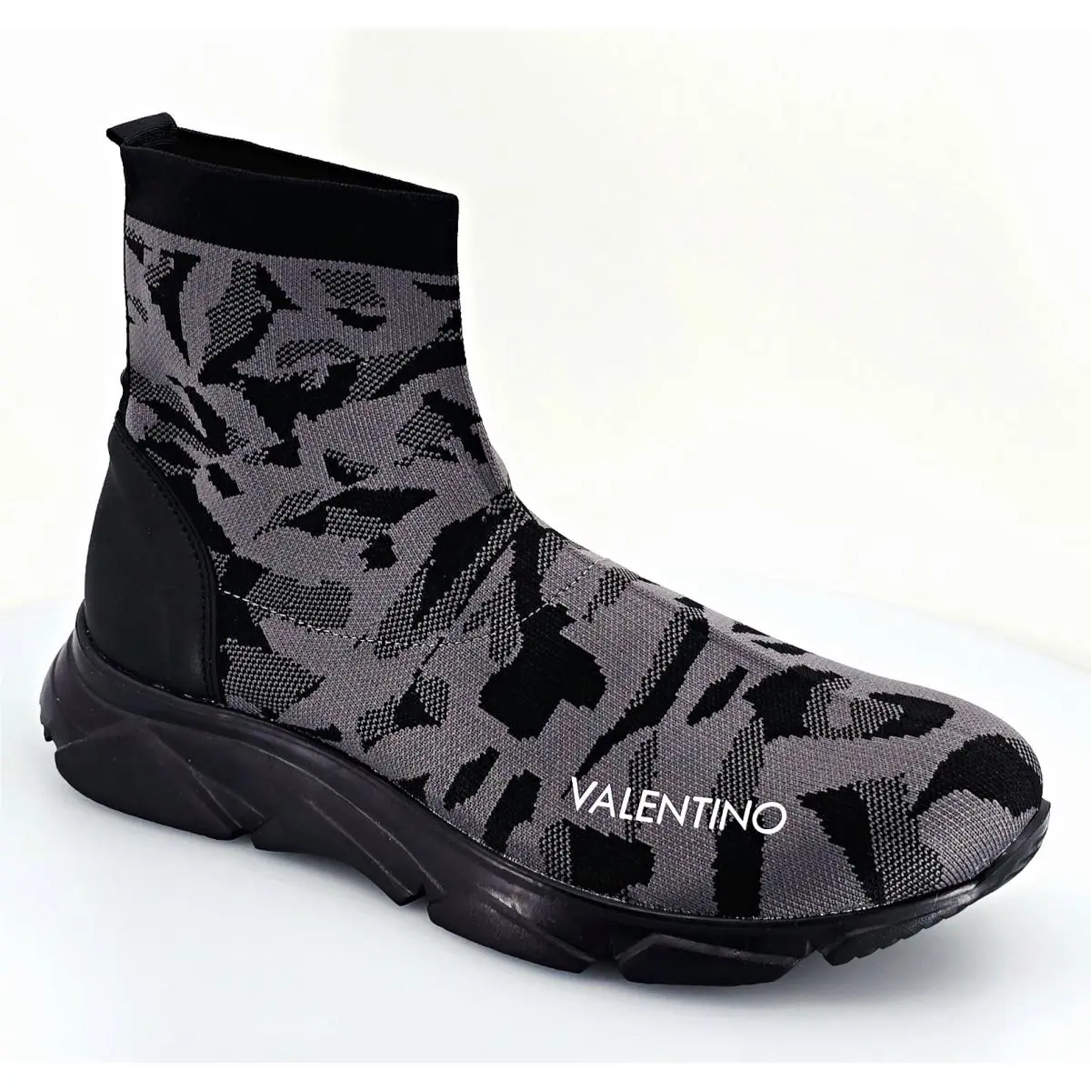 Valentino Gray/black Camo Mid Top Slip-on Men`s Athletic Sneakers US 10