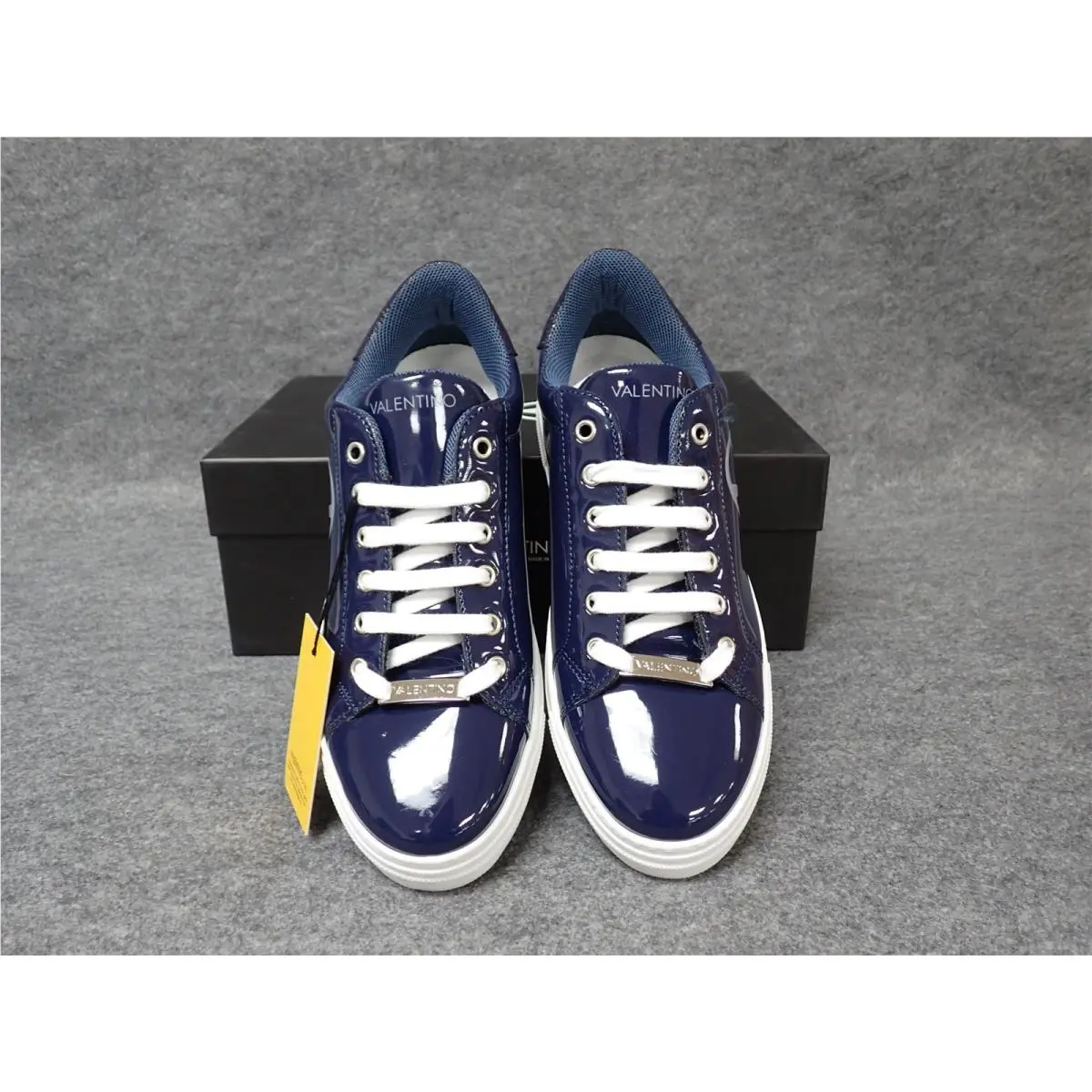 Valentino Petra Italian Leather Platform Logo Sneaker Blue Womens 10 SS31