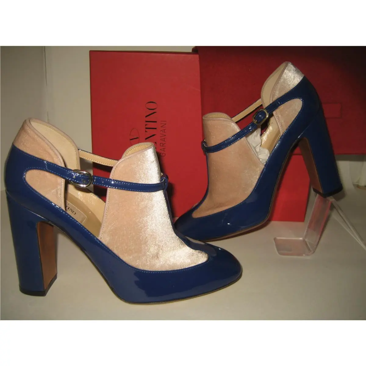 Valentino Garavani US 7 EU 38 Blue Leather Mary Janes High Heels Shoes