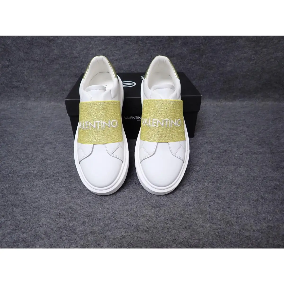 Valentino Incas Italian Leather Sneaker White-gold Women`s Size 6.5 SS58