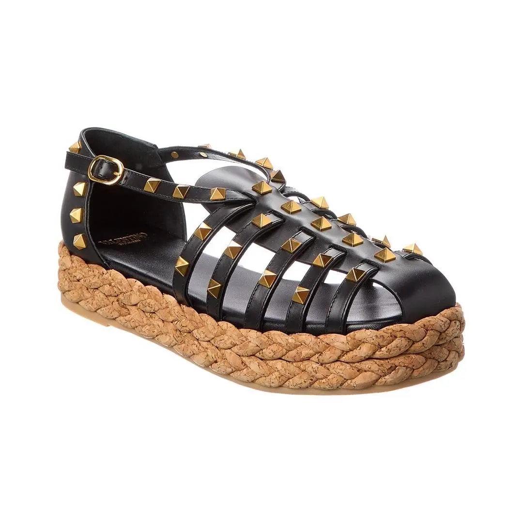 Valentino Rockstud 30 Leather Platform Sandal Women`s Black 37