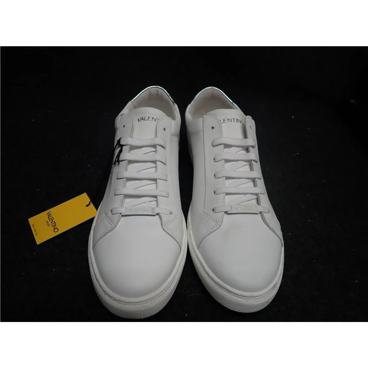Men`s Valentino Benny Italian Leather Sneakers US13 White Silver SS35