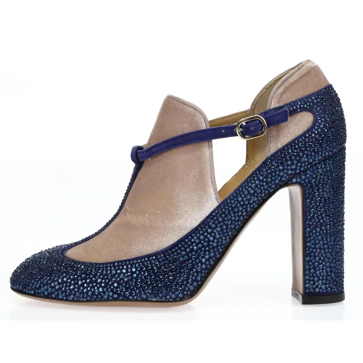 Valentino Womens Blue Poudre Jeweled Mary Jane Booties Sz 38 229170