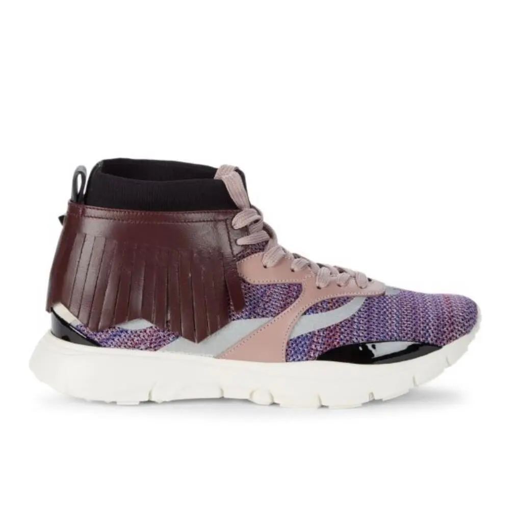 Valentino Garavani Colorblock Leather Fringe Trim Collar Sneakers Retail