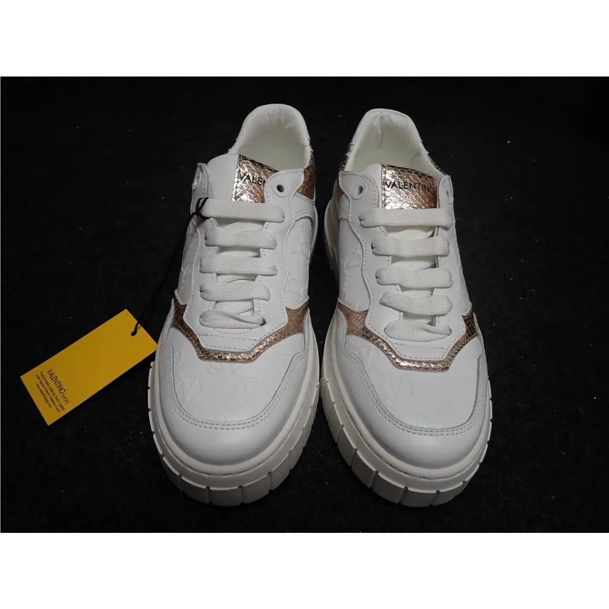 Women`s Valentino Minerva Italian Leather Sneakers US7.5 White Copper SS42