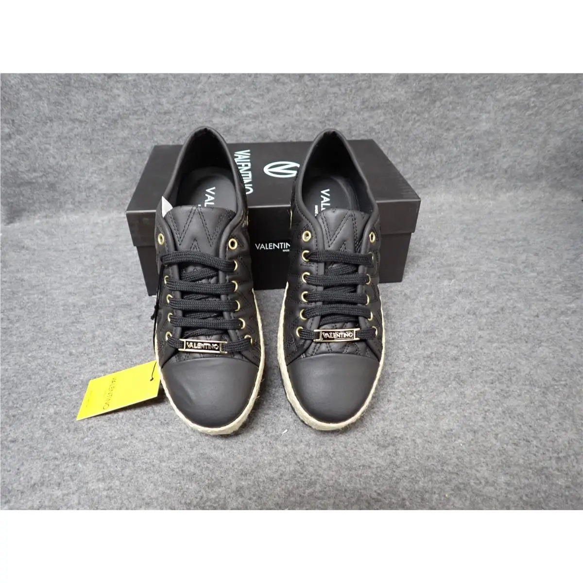Valentino Angel Leather Espadrille Platform Sneakers Black Women`s 7 SS64