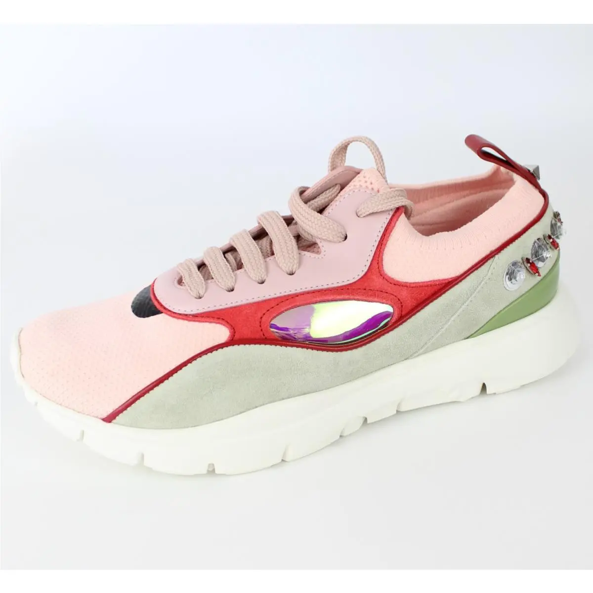 Valentino Garavani Heroes Pink Embellished Leather Sneakers EU 36.5