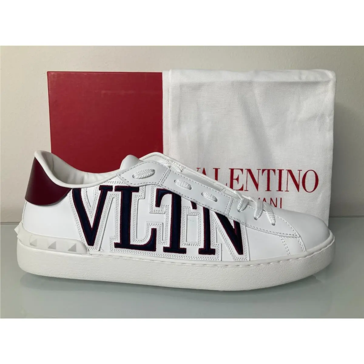 Valentino Garavani White Leather Vltn Open Studded Sneakers 45 EU
