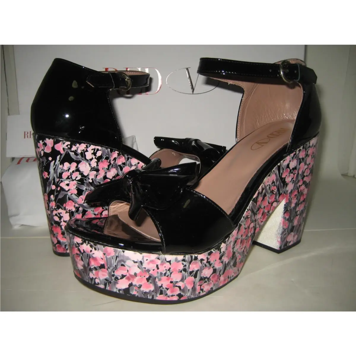 Red Valentino US 10 EU 40 Leather Floral Platform Heels Sandals Shoes