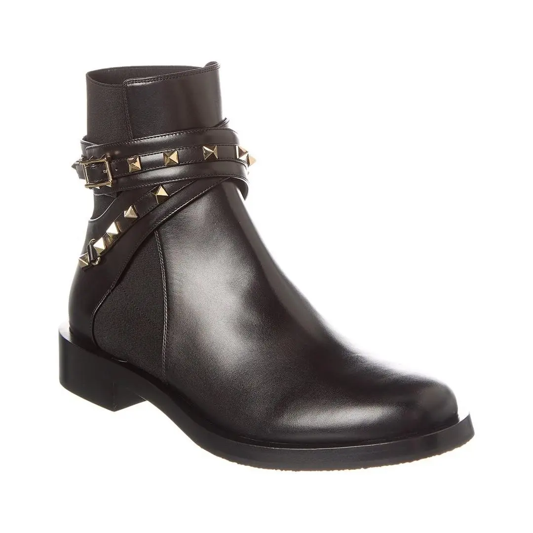 Valentino Rockstud Leather Boot Women`s Black 37