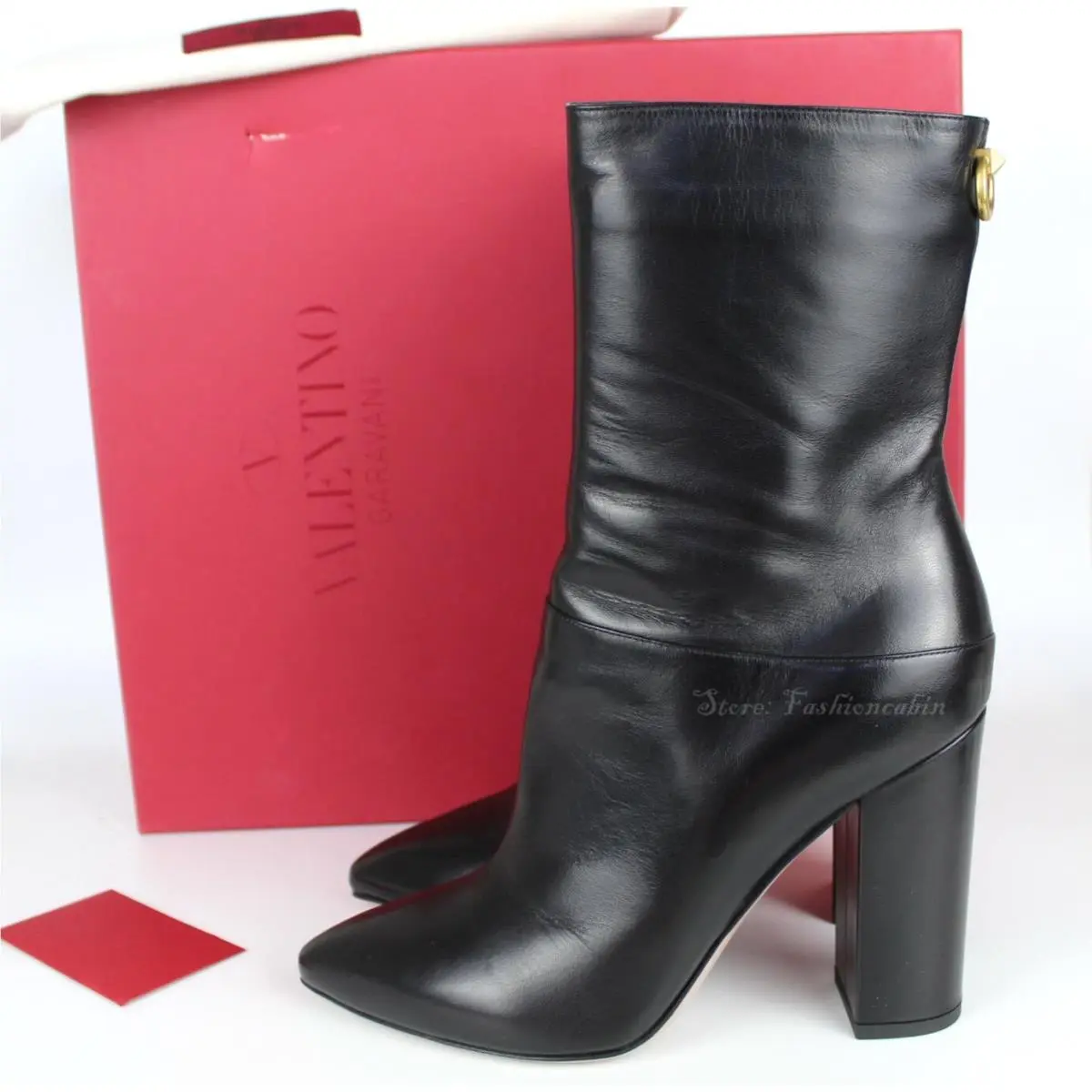 Valentino Garavani Black EU 39 Ringstud Boots Leather Runway Pointed Toe