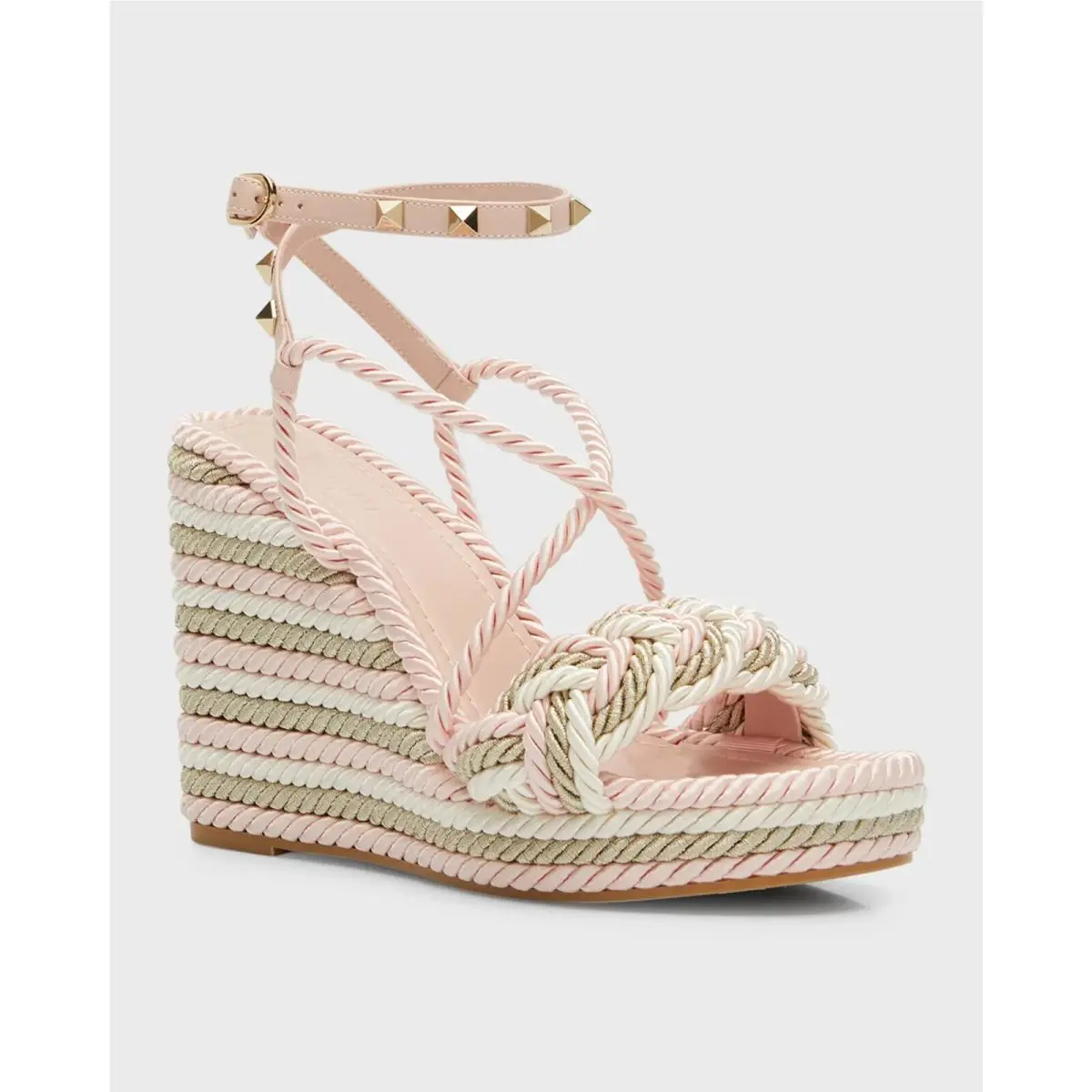 Valentino Garavani Rockstud Rope Wedge Espadrilles Rose Quartz Multi 40