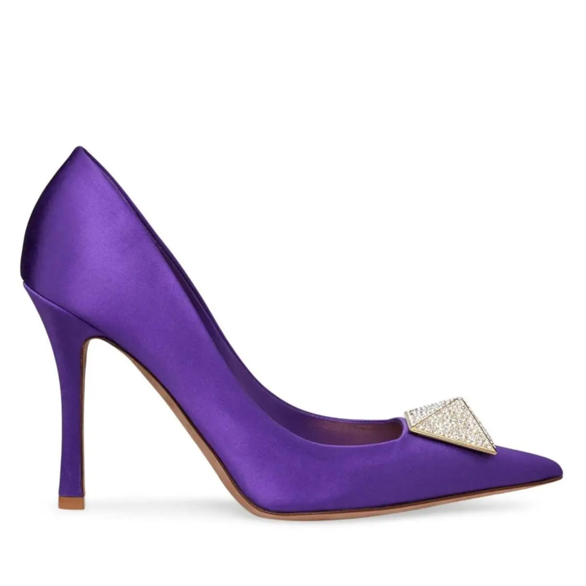 Valentino Garavani Purple Crystal One Stud Pointed-toe Satin Pumps 41