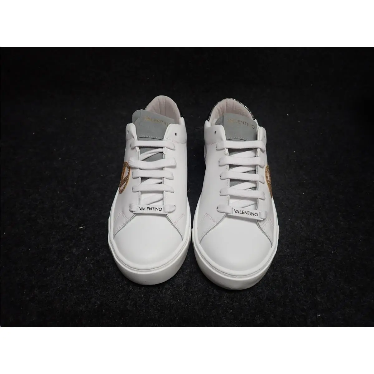 Women`s Valentino Laura Italian Leather Sneakers US7.5 White Gold SS78