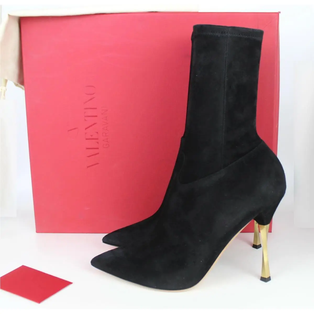 Valentino Garavani Stretch Suede Sock Boots Stiletto Bootie Black Eur 38.5