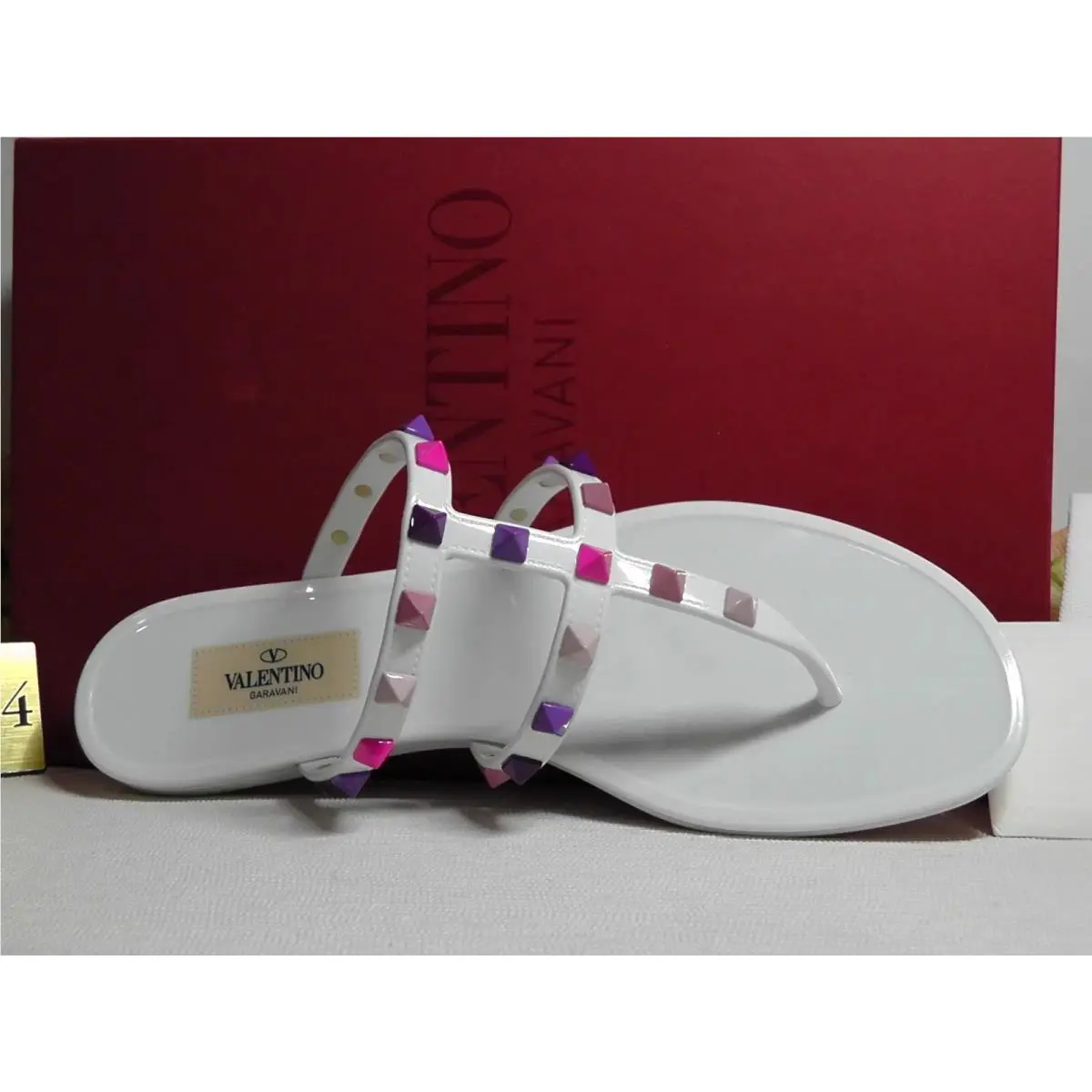 Valentino Garavani Bianco White w/ Multi Rockstud Jelly Flip Flop Size 8