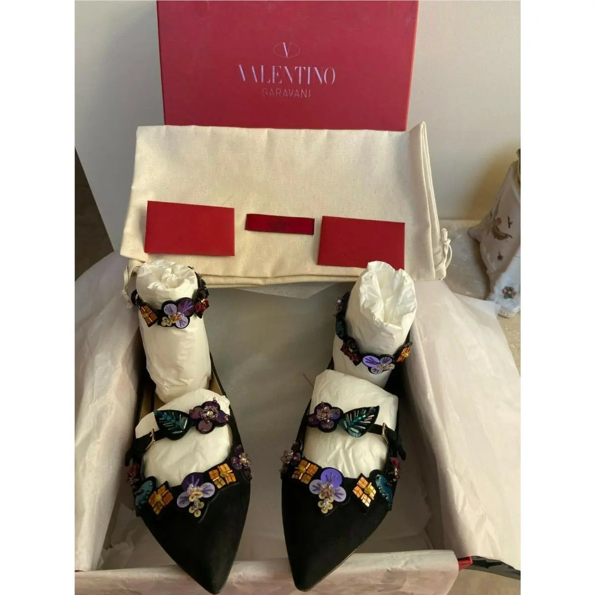 Valentino Garavani Sequin Bead-embellished Suede Flats