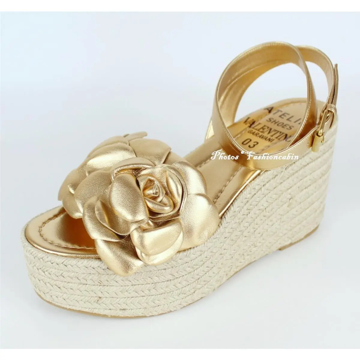 Valentino Garavani Atelier 03 Rose Metallic Leather Espadrilles Sandal EU 39