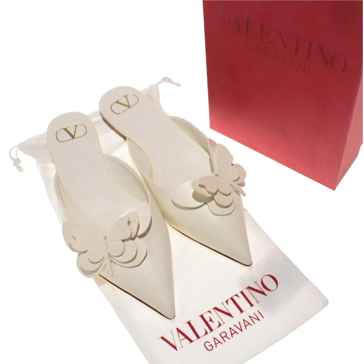 Valentino Flat Slilp-on Mules w/ Butterflies Size 37 US 7 Solid Ivory
