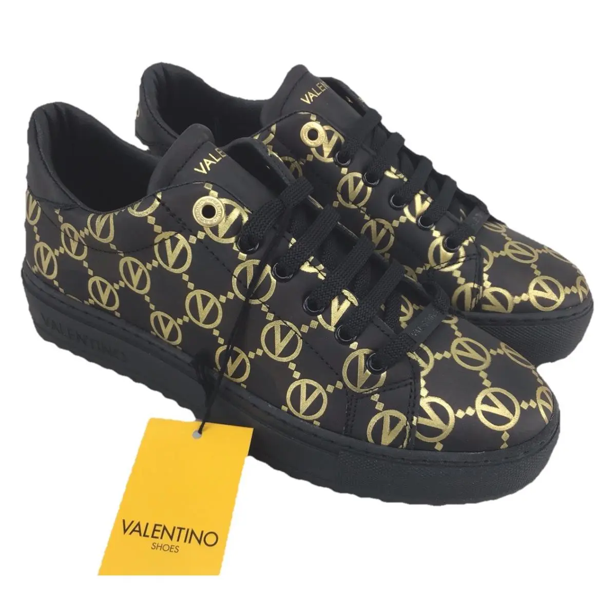 Valentino Mario Beatrice Black Leather Sneakers Size 7.5 Y375