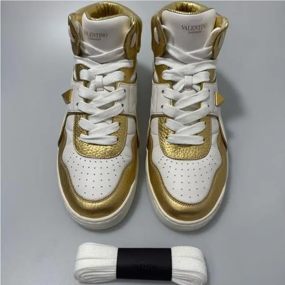Valentino Garavani Roman Stud High-top Sneakers White Gold Men’s EU 41/US 8