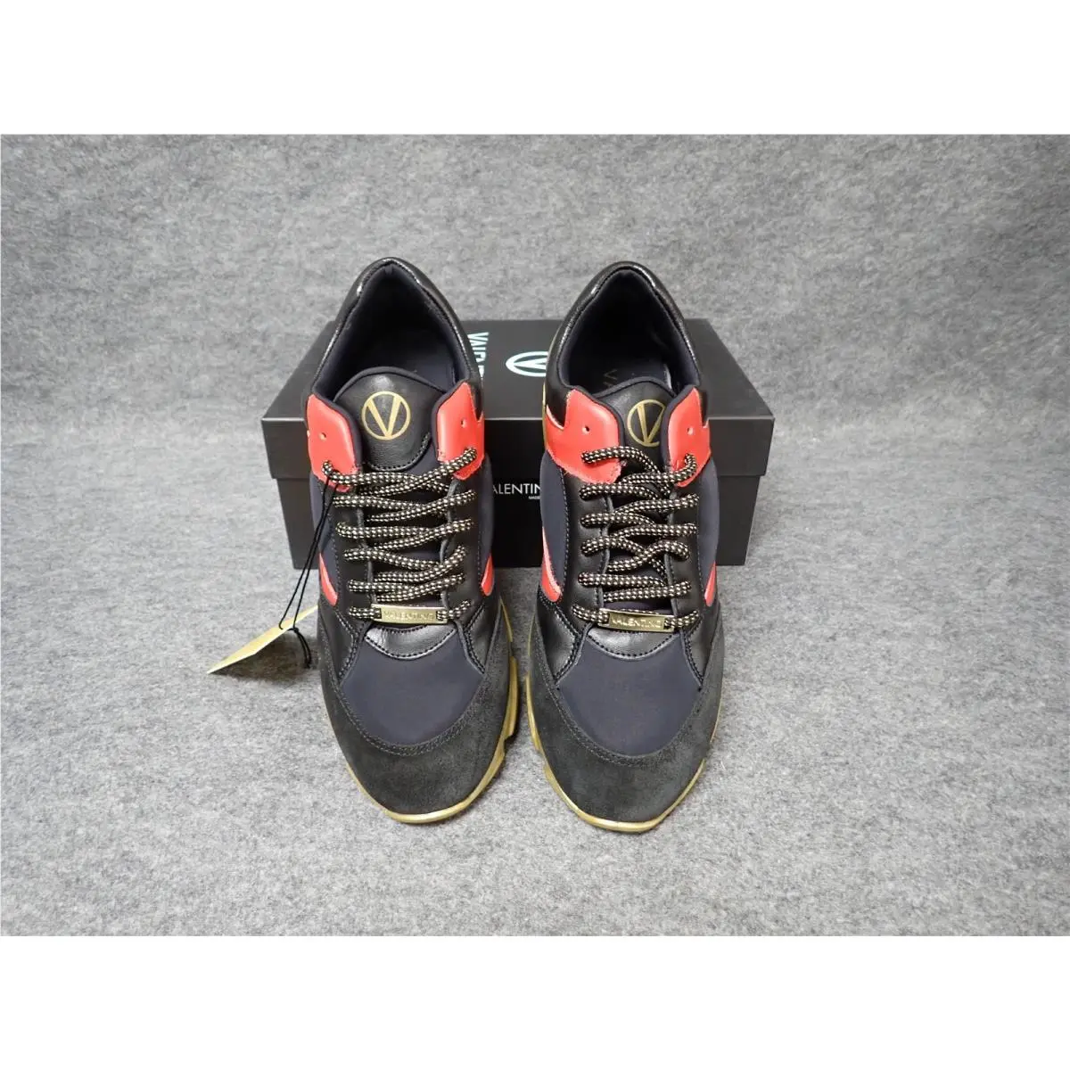 Valentino Theo Italian Leather Sneakers Black Red Women`s Size 6.5 SS34
