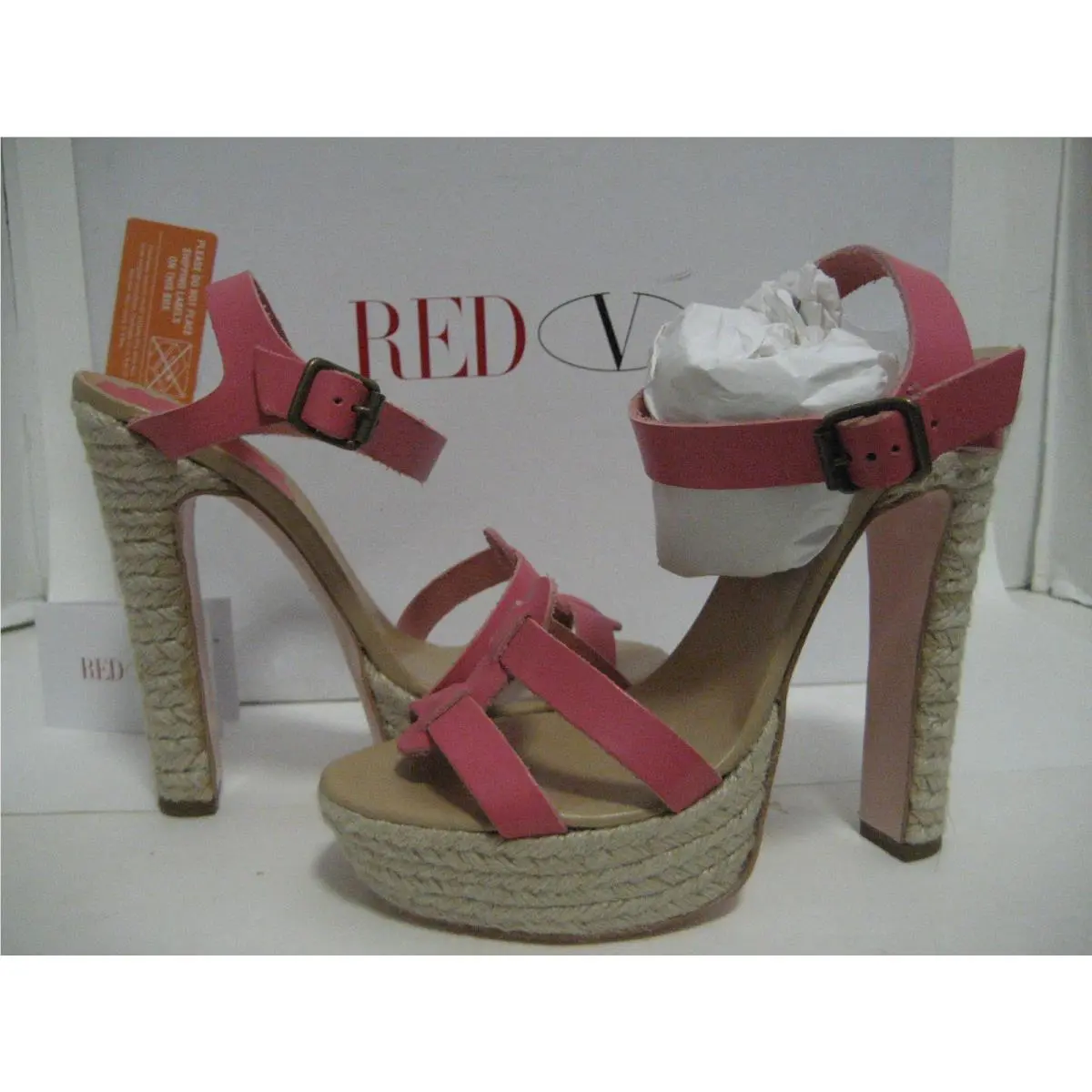 Red Valentino US 9.5 Eur 39.5 Pink Leather High Heels Sandals Shoes Box