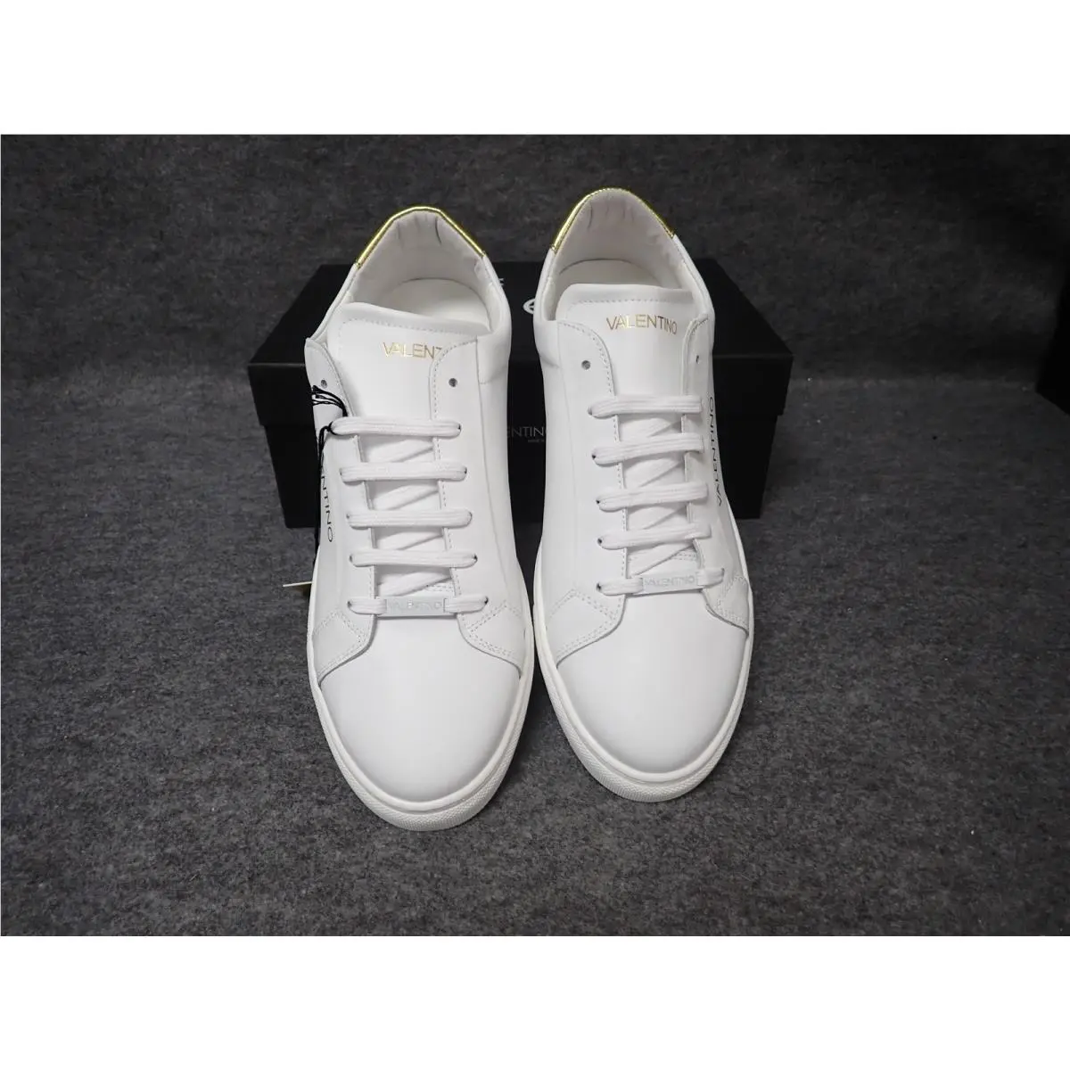 Valentino Benny Italian Leather Sneaker White Gold Men`s Size 12 SS72