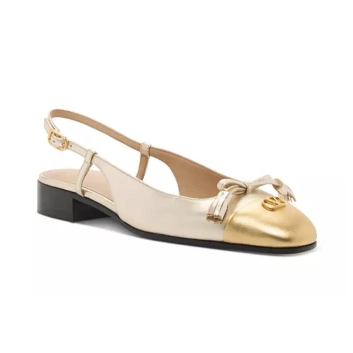 Valentino Garavani Women`s Valet Du Roi Ballerina Flats Silver/gold Sz 8