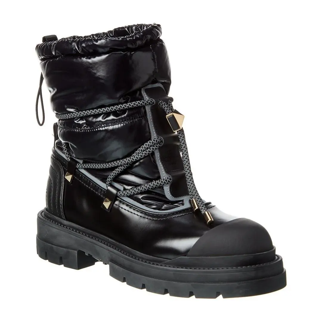 Valentino Rockstud Leather Winter Bootie Women`s Black 37