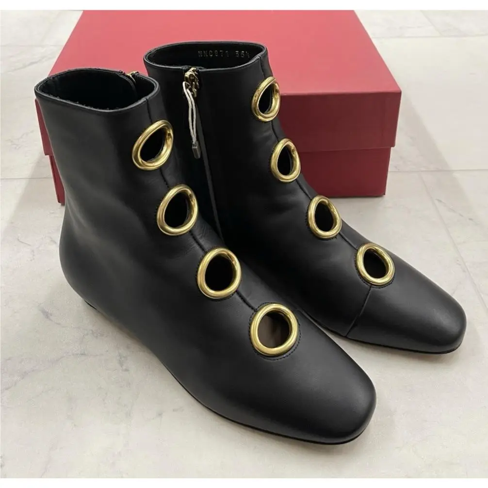 Valentino Garavani Eyelet Embellished Leather Ankle Boots Size:35.5 US 5.5