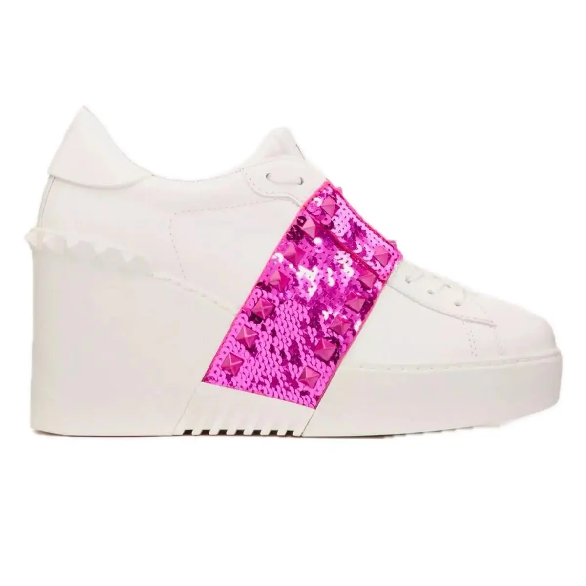 Valentino Garavani White Open Disco Platform Wedge Sequin Sneaker 40.5