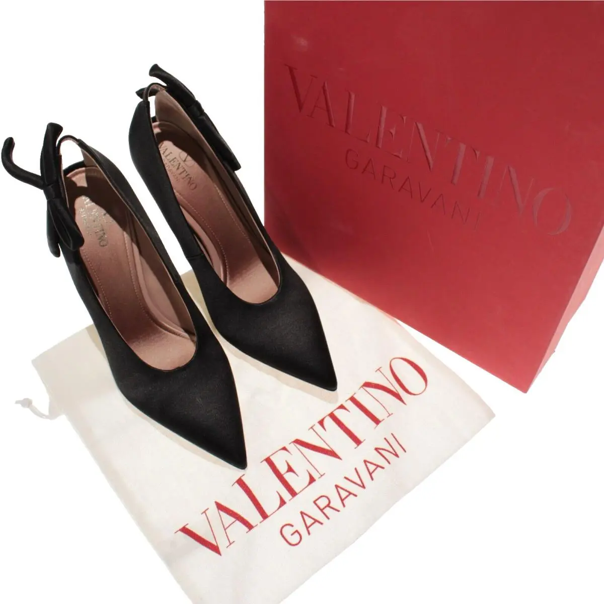 Valentino Pumps / Heels with Bows Size 38 US 8 in Solid Black Sat